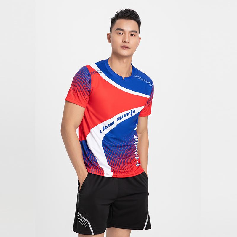 Badminton Clothes Outfit Short-Sleeved Mens and Womens Running Top Red Blue Green Table Tennis Athleticwear Quick-Drying