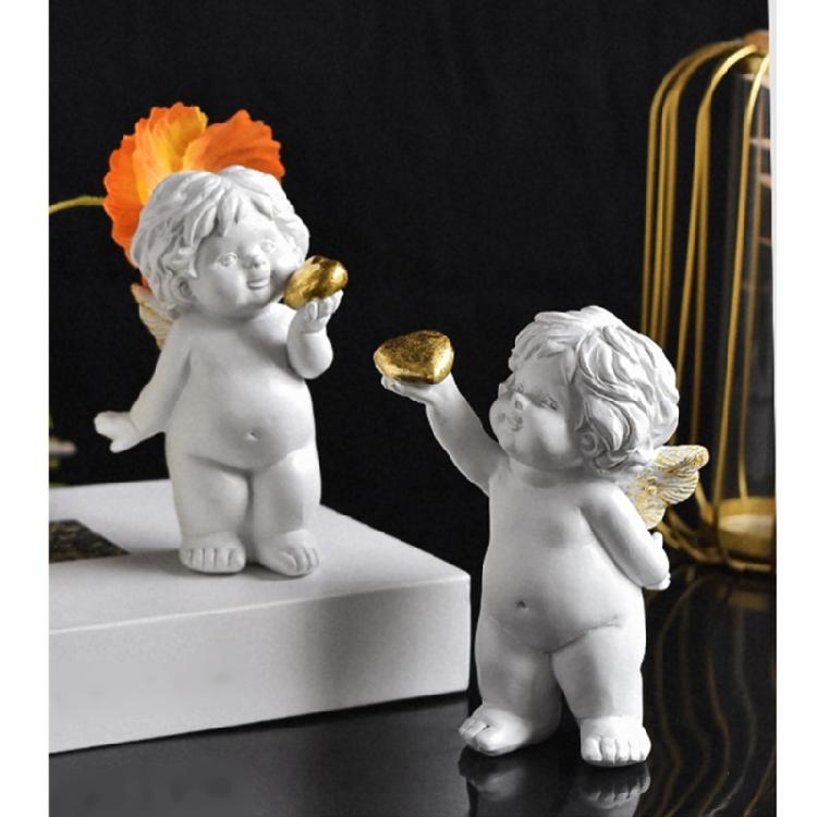 Embracing Heart Baby Angelic Figurine Resins Sweet Cherub Holding Heart Sculpture Statue Ornament for Home or Office