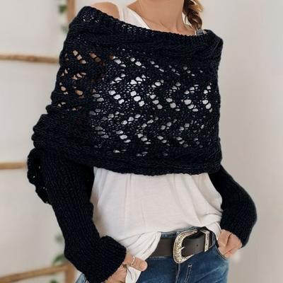 Knitted Cable Wrap Scarf with Sleeves Soft Bohemian Style Shawl Scarf Hollow