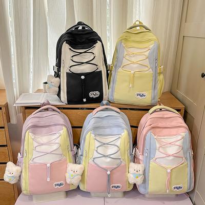 Neue hochwertige Mori Ins süße kontrastfarbene Patchwork-Schultasche für Damen, Mittelschülerinnen, leichter Reiserucksack für Damen
