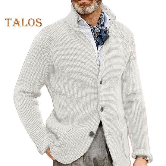 Мужской свитер пальто с двумя карманами однобортный трикотажный эластичный с длинными рукавами отложным воротником верхняя одежда однотонная повседневная одежда для школы средней длины M белый 2999₽