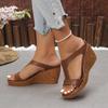 Fashion Retro Brown Pu Narrow Band Slides Women 2025 Summer Fashion Round Toe Wedge Heel Slippers Elegant Soft Sole Shoes Plus Size 43