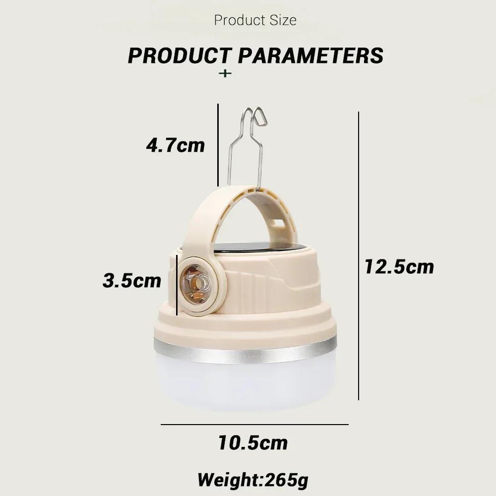 Outdoor Camping LED Solar Lights with 6 Lighting Modes Tent Light Solar Rechargeable Hanging Lamp Outdoor Fishing Lanteran