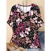 Camiseta de Manga Corta con Cuello Redondo y Estampado Floral 3D para Mujer