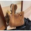 Versatile Solid Color Straw Beach Bag – Large Capacity Vacation Handbag