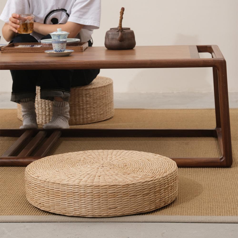 Handmade Tatami Cushion Round Floor Mat Rustic Natural Straw Futon Cushion Window