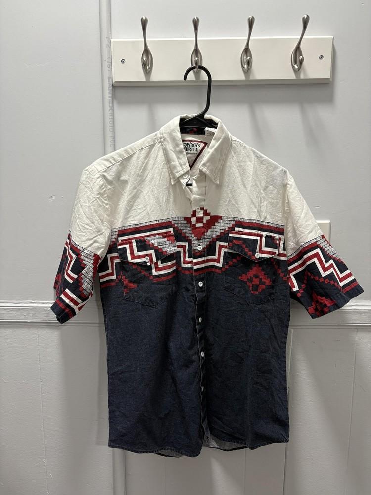 Vintage Cowboys Turtle Association Shirt Mens Small Blue Red Western Geometric Unisex T-Shirt S