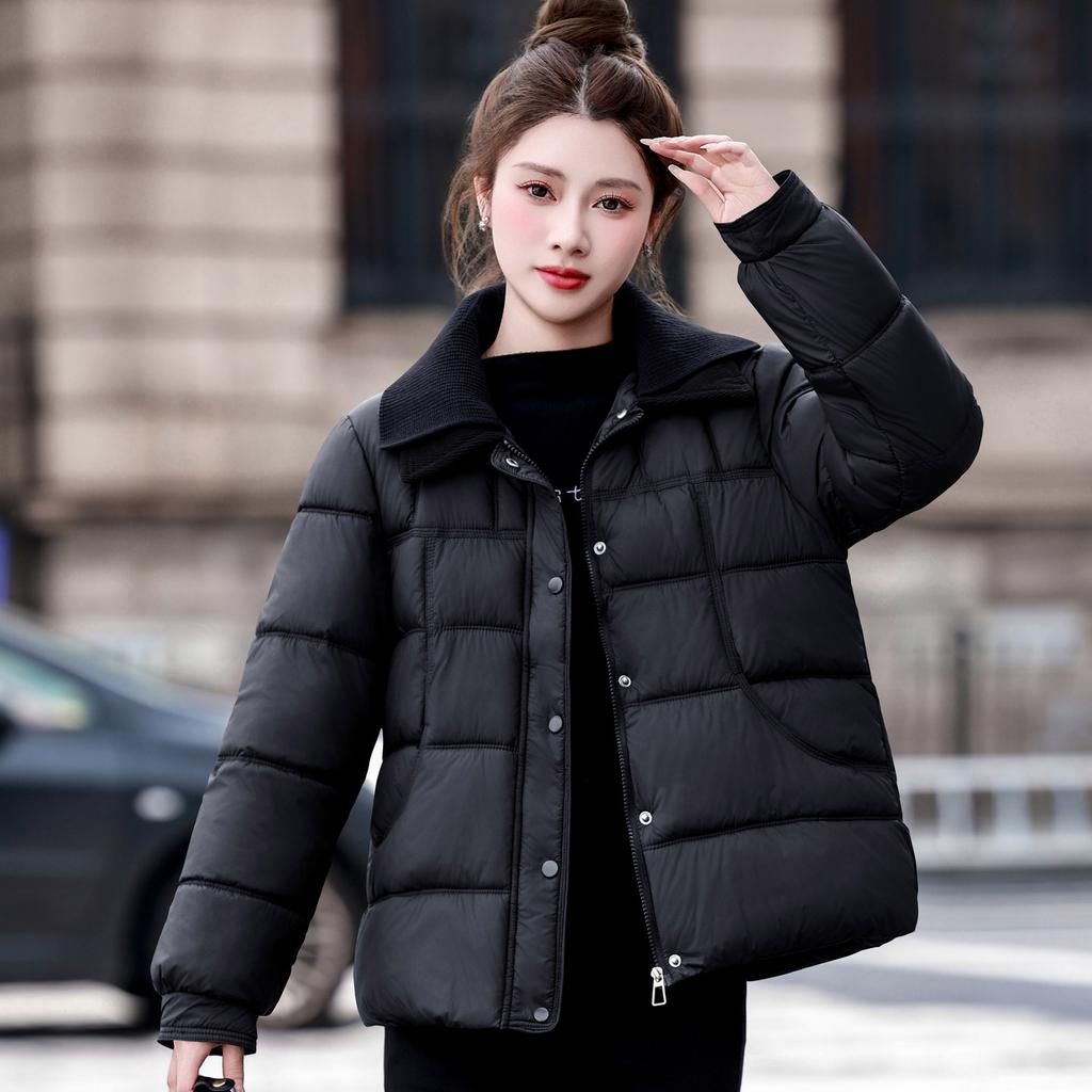 Winter new women's fashion classic thin cotton-padded jacket thickened warm splicing wool collar short down cotton-padded jacket