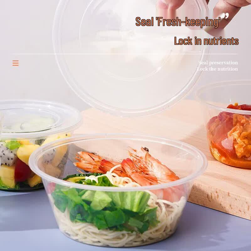 HANDUNYOU Disposable Round Transparent Plastic Meal Box with Lid