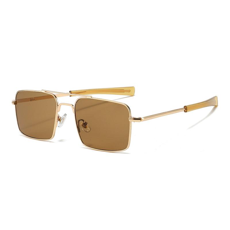 Retro fashion metal new double beam square sunglasses men's and women's high-end glass pieces versatile driving sunglasses tide