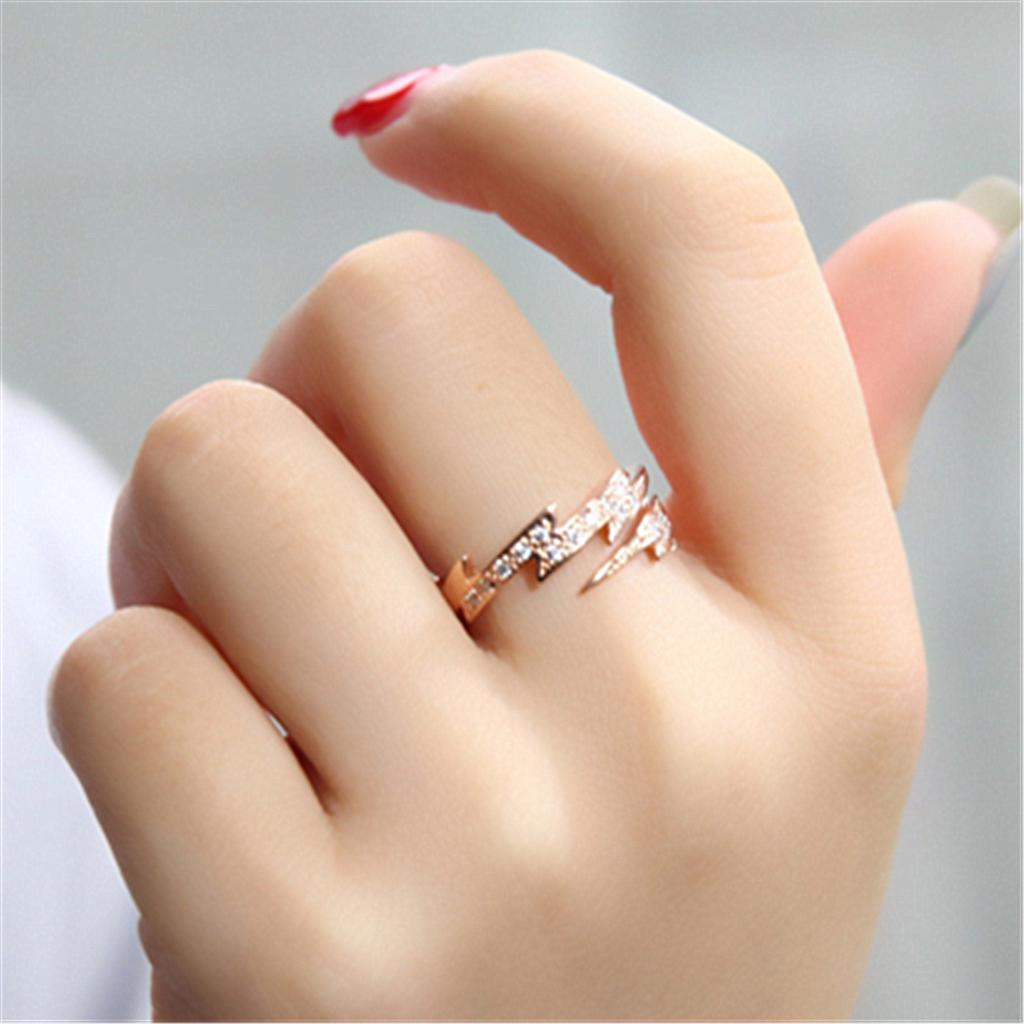 Lightning Bolt Ring for Women, 18K Rose Gold Plated Open Ring, Statement Index Finger Ring, Edgy Stackable Jewelry Gift