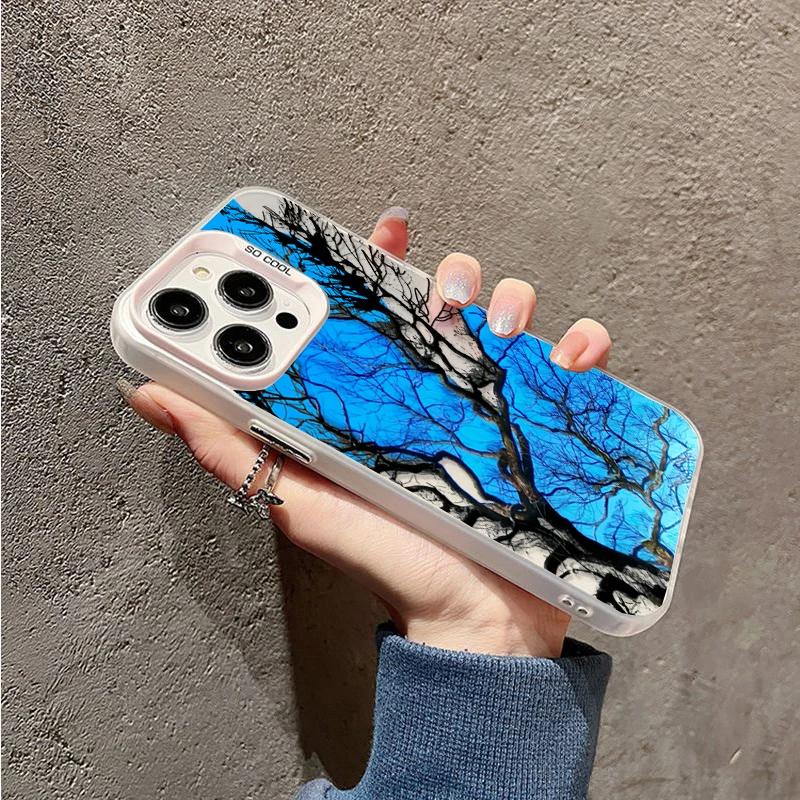 Design Art Beautiful tree Case For iPhone 17 Air Pro Max 13 12 Mini XS Max XR X 7 8 6 6s Plus Matte Electroplated Silver Cover