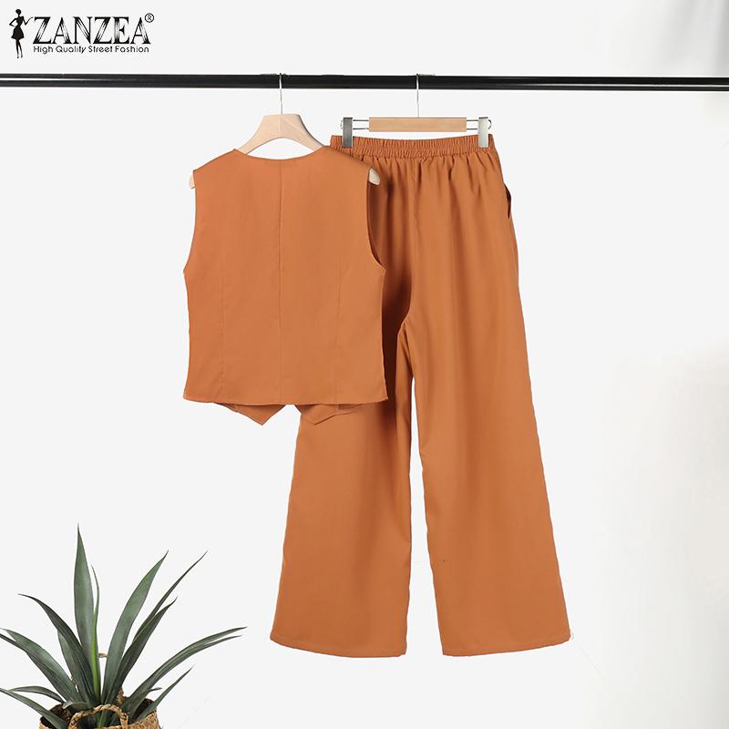 ZANZEA Daily Casual Outfits Womens Sleeveless Waistcoat and Pants Two Piece Suit Set