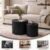 Two-Piece Set, Round Table with Non-Slip Feet, Wooden Side Table for Living Room, Bedroom, Office, Balcony, Terrace, No Assembly Required, Black