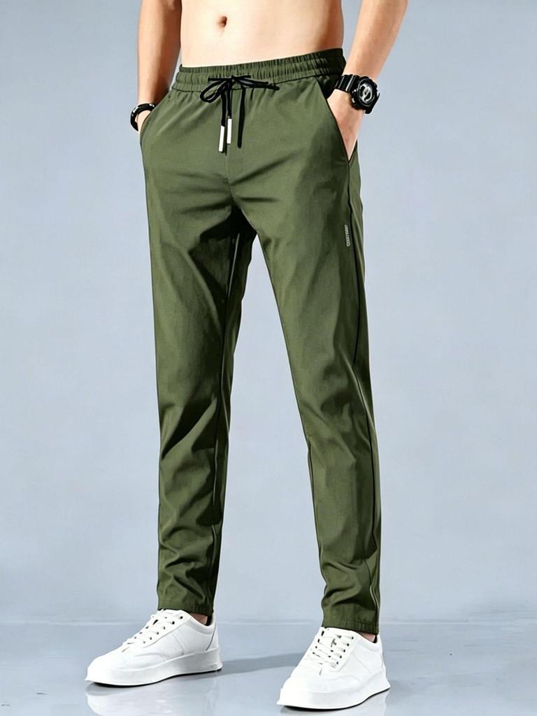 Men's Summer Quick-Dry Slim Fit Ice Silk Pants - Korean Style Straight Leg