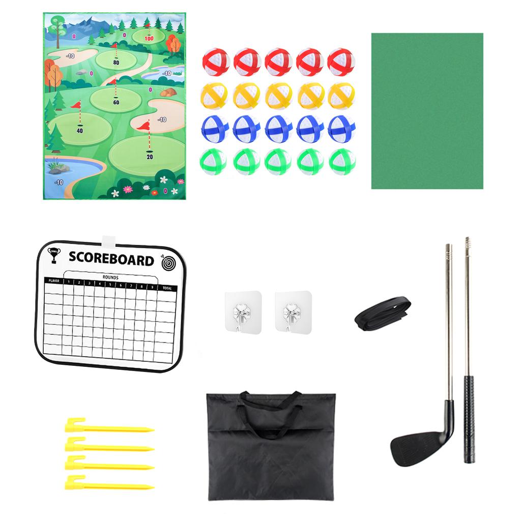Kids Golf Set with Thickened 3MM Golf Game Mat Erasable Scoreboard Club Sticky Balls Outdoor Indoor
