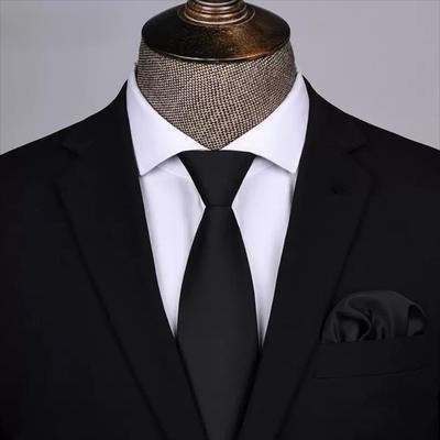 Classic Solid Color Black Necktie Floral Stripes Men Necktie Jacquard Soft Retro Cravat Business