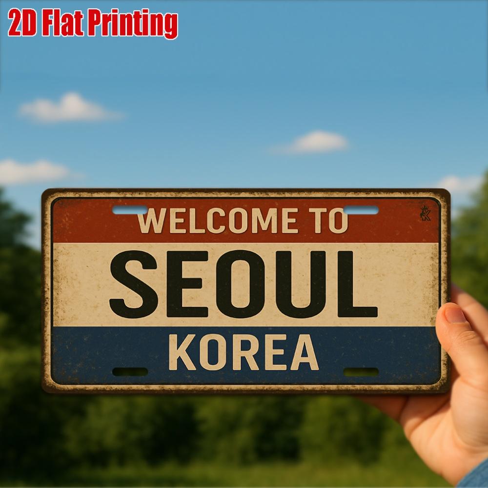 

D Flat pcVintage Metal Sign for Decorative Use Only Decorative Plaque And Sign (xcm) Welcome to Seoul Aluminum Sign 15x30cm(5.9x7.8inch)