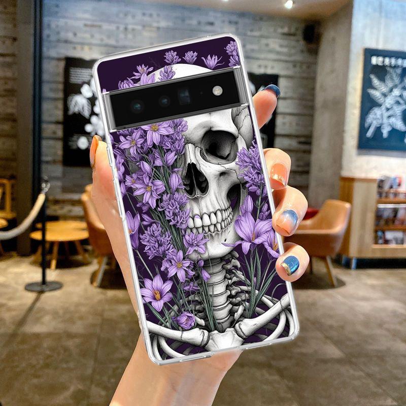 

Чехол для телефона Google Pixel 10 9 8 7 6 9A 8A 7A 6A 5 4 5A 4A 3A Pro XL Мягкий прозрачный ТПУ Прозрачная крышка Жесткий Розовый Фиолетовый Череп Google Pixel 7