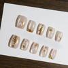10Pcs Golden Snowflake Short Press On Nails Handmade Reusable False Nail Tips For Women Autumn Winter Holiday Decor