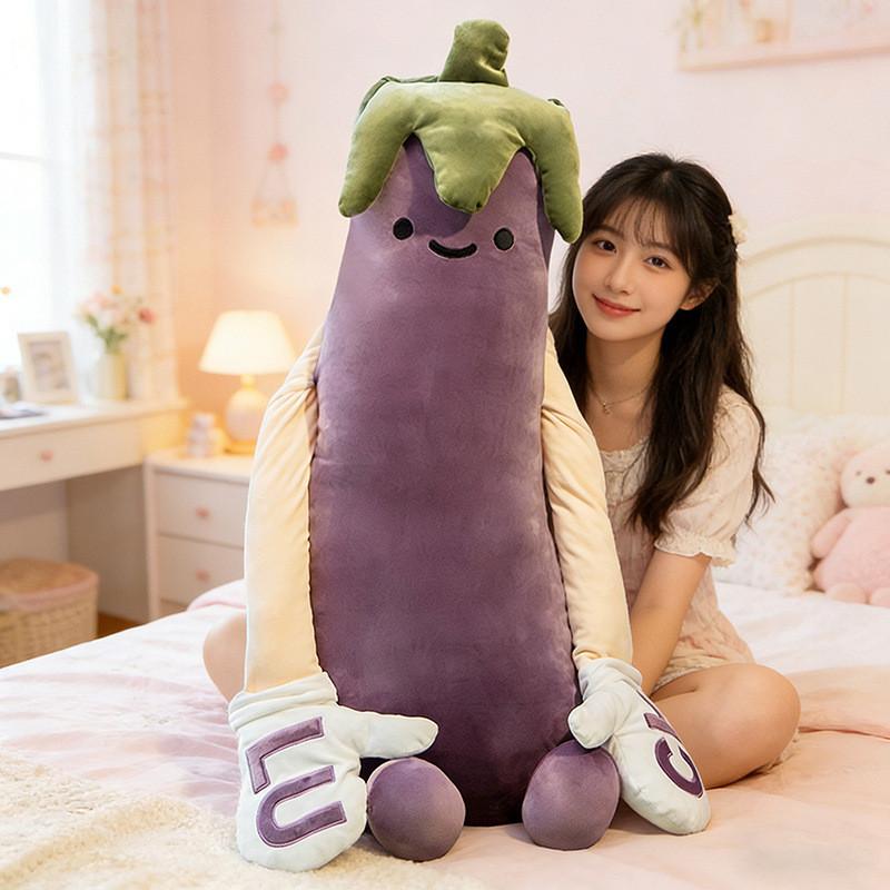 Cartoon Eggplant Plush Pillow With Removable Cover For Sleep And Comfort