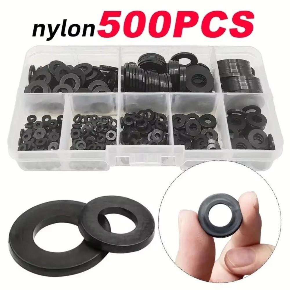 250/500PCS Plastic Sealing Ring White Black Flat Gasket Set New Flat Washer Kit for Screw Bolt