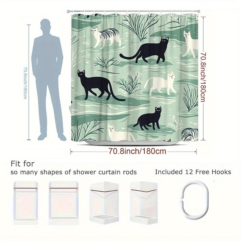 1Pc Animal Shower Curtain Black And White Cat Pattern Bathtub Partition Hanging Cloth Curtain Vivid Natural Landscape Bathroom