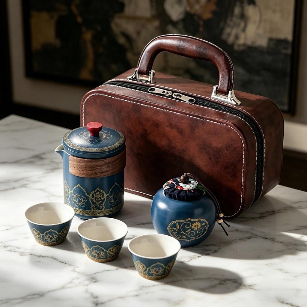 Portable Travel Tea Set Outdoor Kung Fu Ceramic Kuaike Cup One Pot Three Cups Business Event Gifts