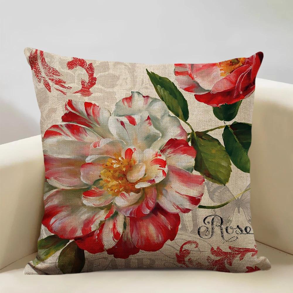 Retro Style Cushion Cover 45x45cm Linen Pillow Case Living Room Sofa Decor Pillowcase Colorful Exquisite Flower Pattern Car Seat