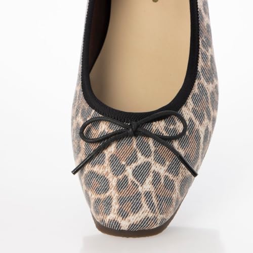 IK Plus Women's Leopard Fabric Ballet Flats, Size 120, 23.0 cm, 2E