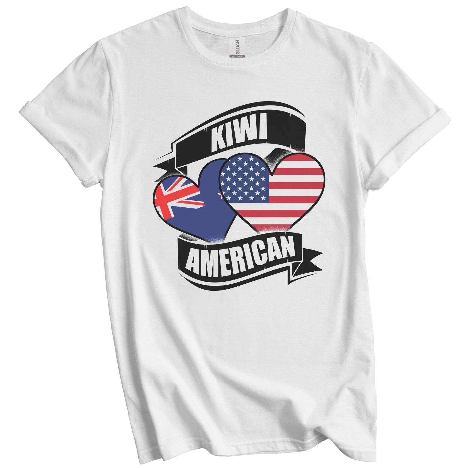 Kiwi American Hearts USA New Zealand Flags T-Shirt 2XL