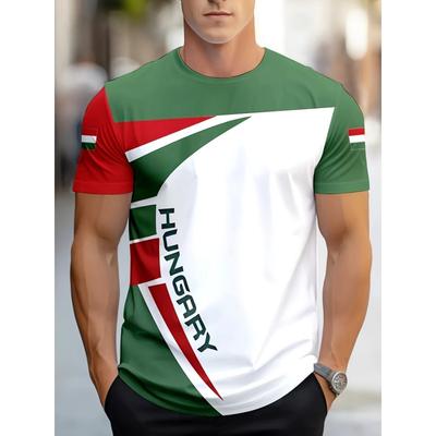 Herren Freizeit-T-Shirt | Geometrischer Druck in den Farben der ungarischen Flagge | Polyesterfaser