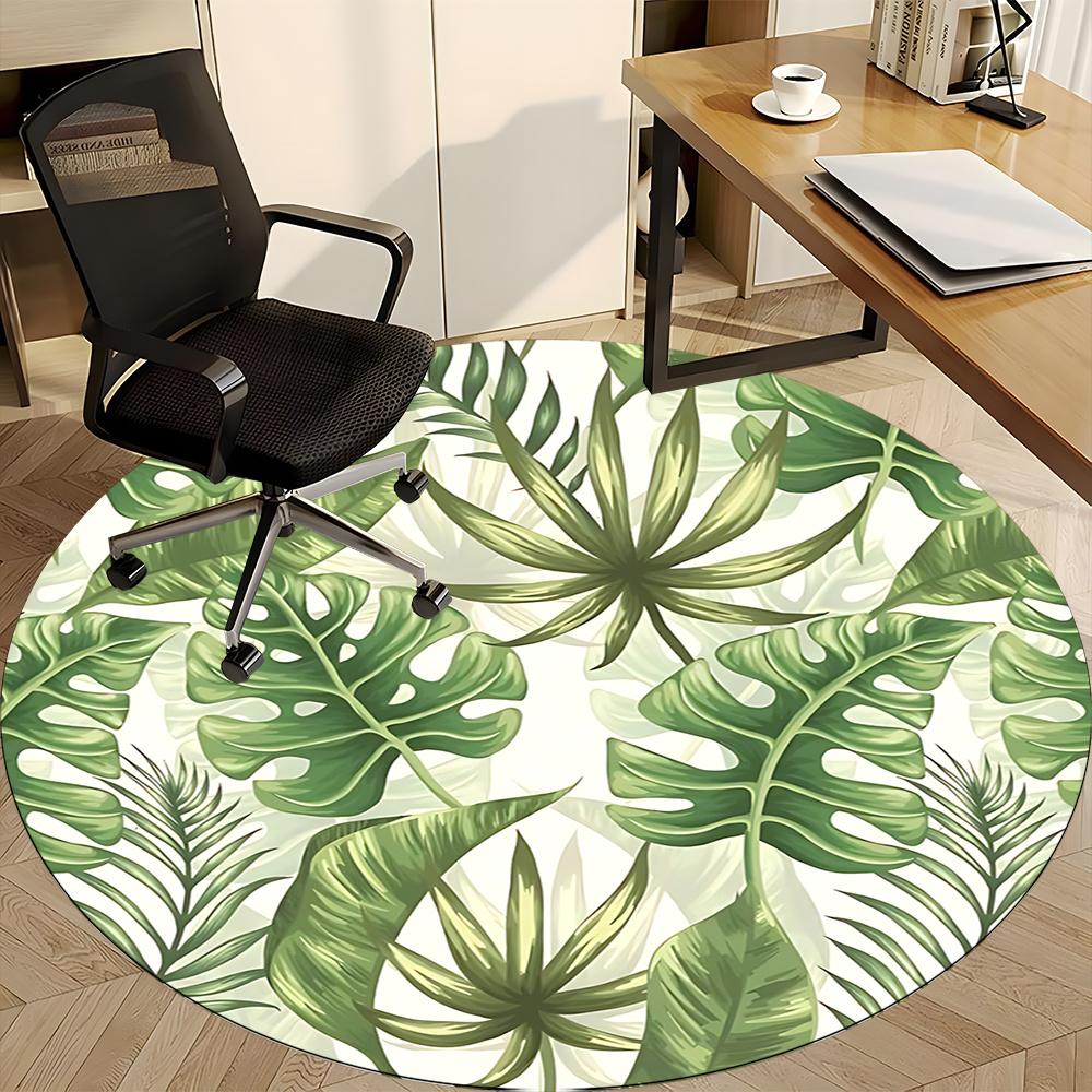 1pc Tropical Leaves Office Round Area Rug, Indoor Mat Suitable ForOffice, Under Office Chairs Bedroom Living Room Home Decor, Room Decot074