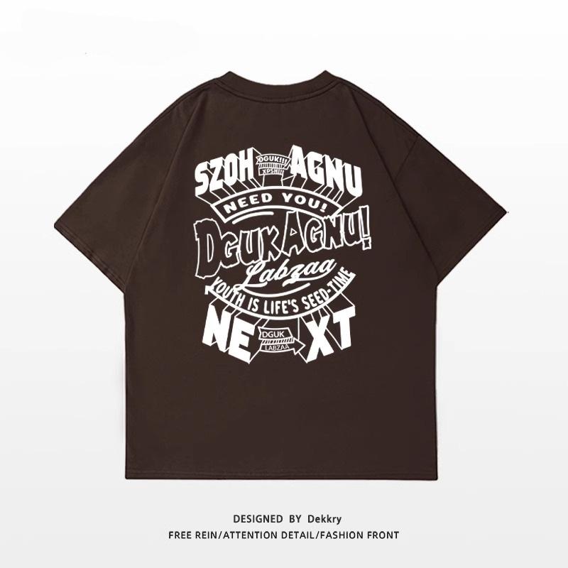 American high street trendy brand letter printing heavy cotton short-sleeved T-shirt women's summer loose and versatile couple top ins