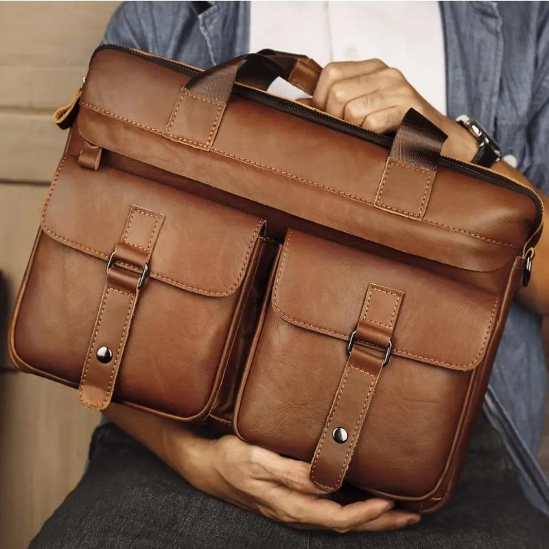 Echte Leder Herren Aktentaschen 15,6" Laptop Tasche Bürotaschen für Männer Dokumenten Business Umhänge Messenger Tasche Handtasche