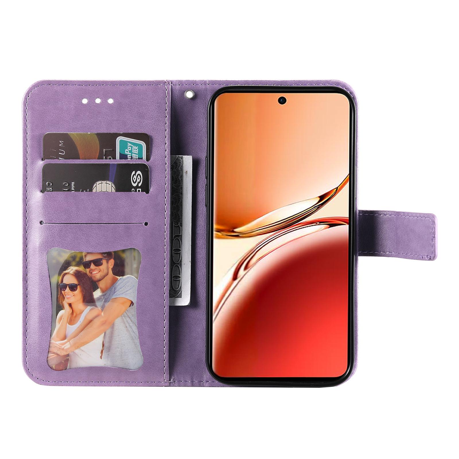 

For Oppo Reno12 F 5G Case Floral Pattern PU Leather Wallet Stand Phone Cover Purple