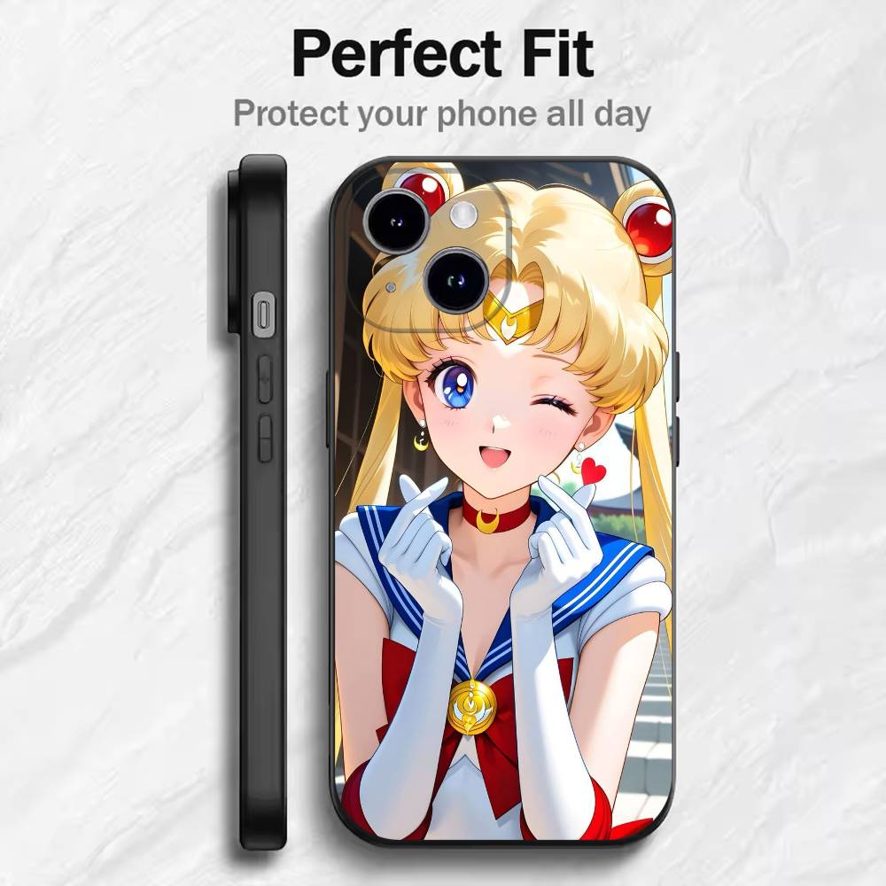 

S-Sailors M-Moons Wave Phone Case For 17 16 15 14 13 12 11 Mini XS XR X 6S 6 Pro Max Plus Black Soft Cover iPhone12PRO