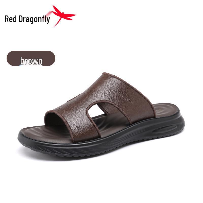 Red Dragonfly Men s Genuine Leather Summer Sandals - Soft Sole Flat Slides for Outdoor & Beach 41 коричневый