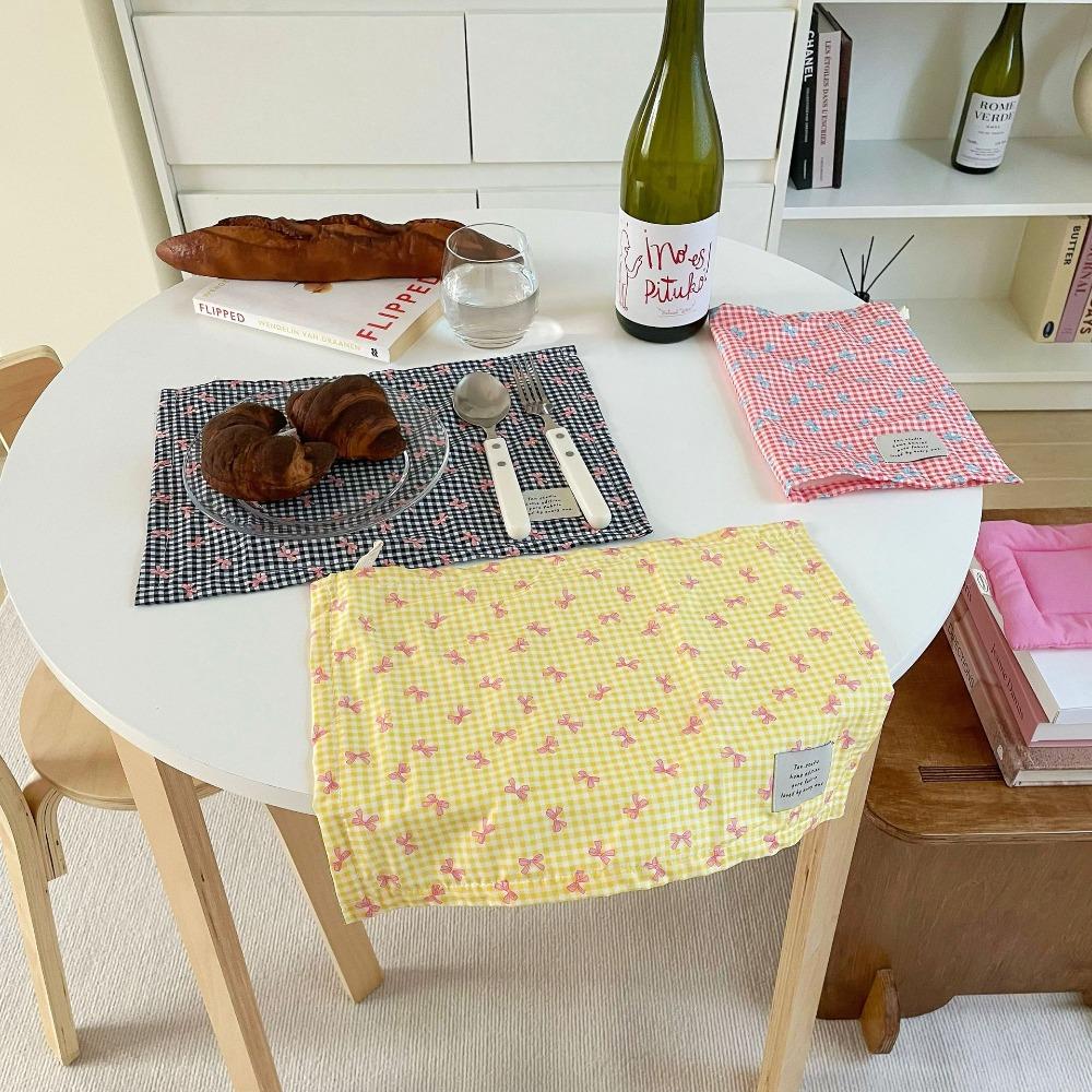 

Comfortable Plaid Bow Meal Mat INS Table Mat Desktop Accessories Napkins Cloth Kitchen