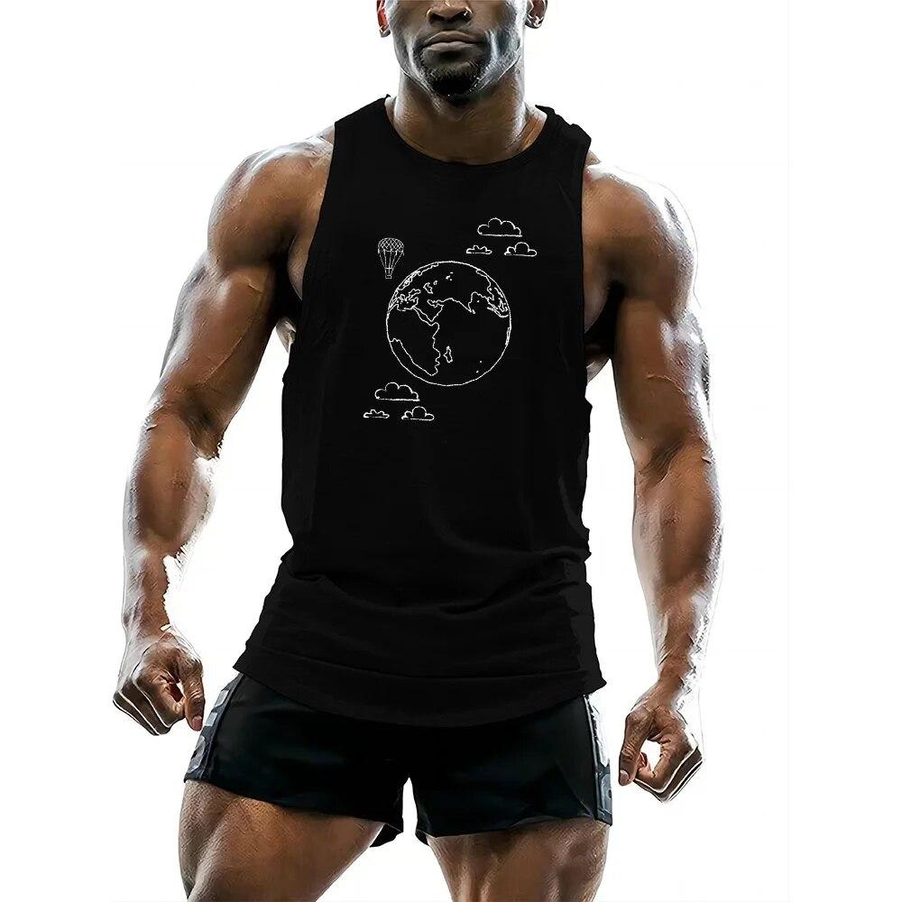 Summer Crew-neck Adult Men's Sports Style Fashion 2D Printed Sleeveless Sports Quick-drying Vest Fitness Sports Sleeveless Vest