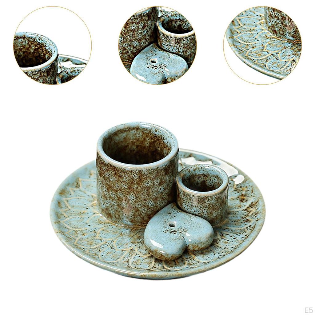 Cădelniță Ceramică și Suport Palo Santo, Suport Lumânare Arzător Tămâie pentru Birou