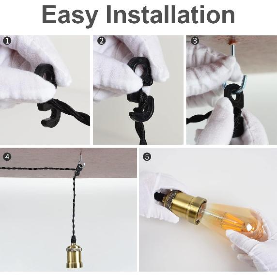 Plug in Pendant Light Cord hanging light kit with dimmer switch,Farmhouse Hanging Lights19.69 ft power cord length,Hemp Rope Plug in black Hanging