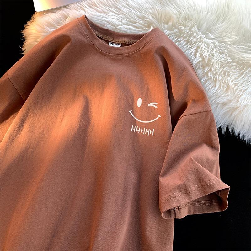 Heren Dames Lachend Gezicht Grappig Mode Koppel T-shirt met Korte Mouwen Amerikaans Basic Eenvoudig Oversized Los Jongens' Pullover Top