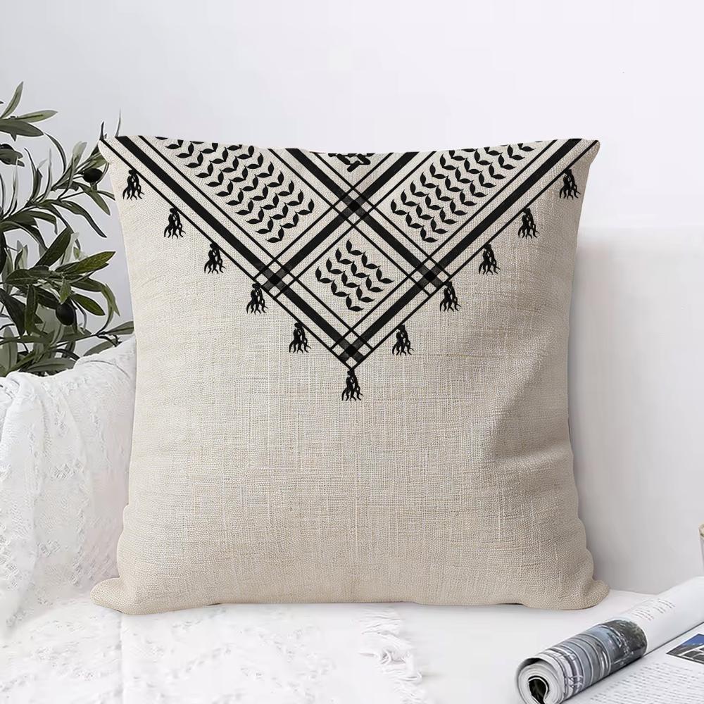 Keffiyeh Scarf Checkered Cushion Cover Eco Linen Pillow Case DoubleSided Print Breathable Durable Hidden Zipper Home Decor