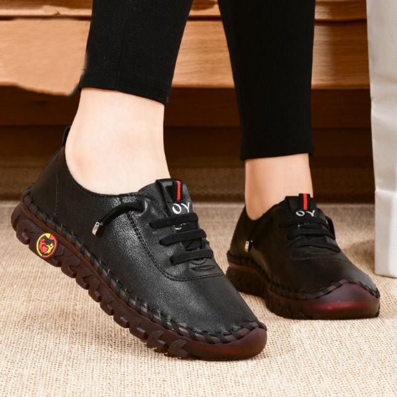 2026 New Spring Casual Women Shoes Platform Loafers Lace Up Leather Flats Slip-On Mom Shoe