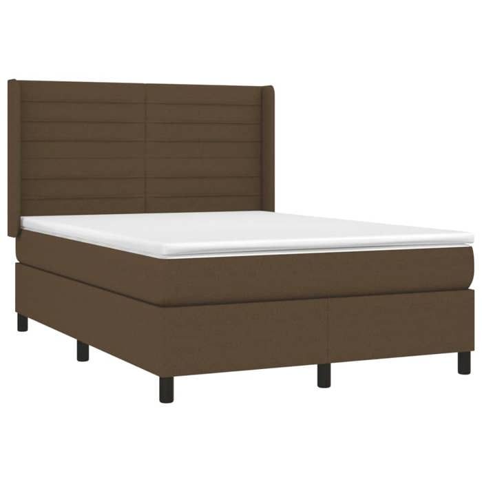 3131516 vidaXL Lit à sommier tapissier avec matelas Marron foncé 140x200 cm