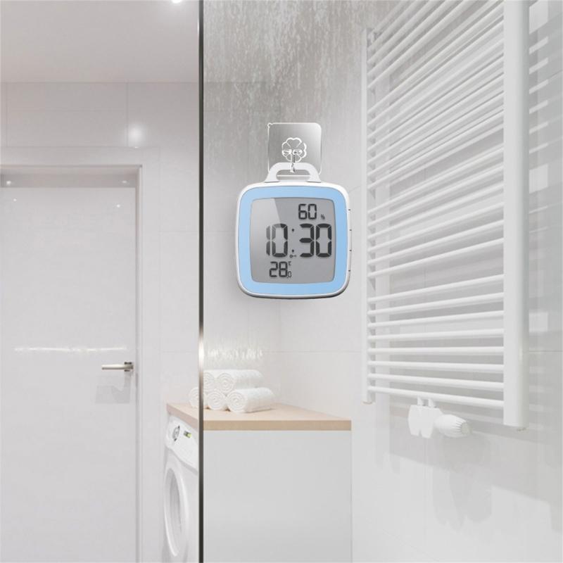 Space Saving Bathroom Digital Clock with Countdown Timer, Temperature and Moisture Readings for Kitchen, Gym Classroom