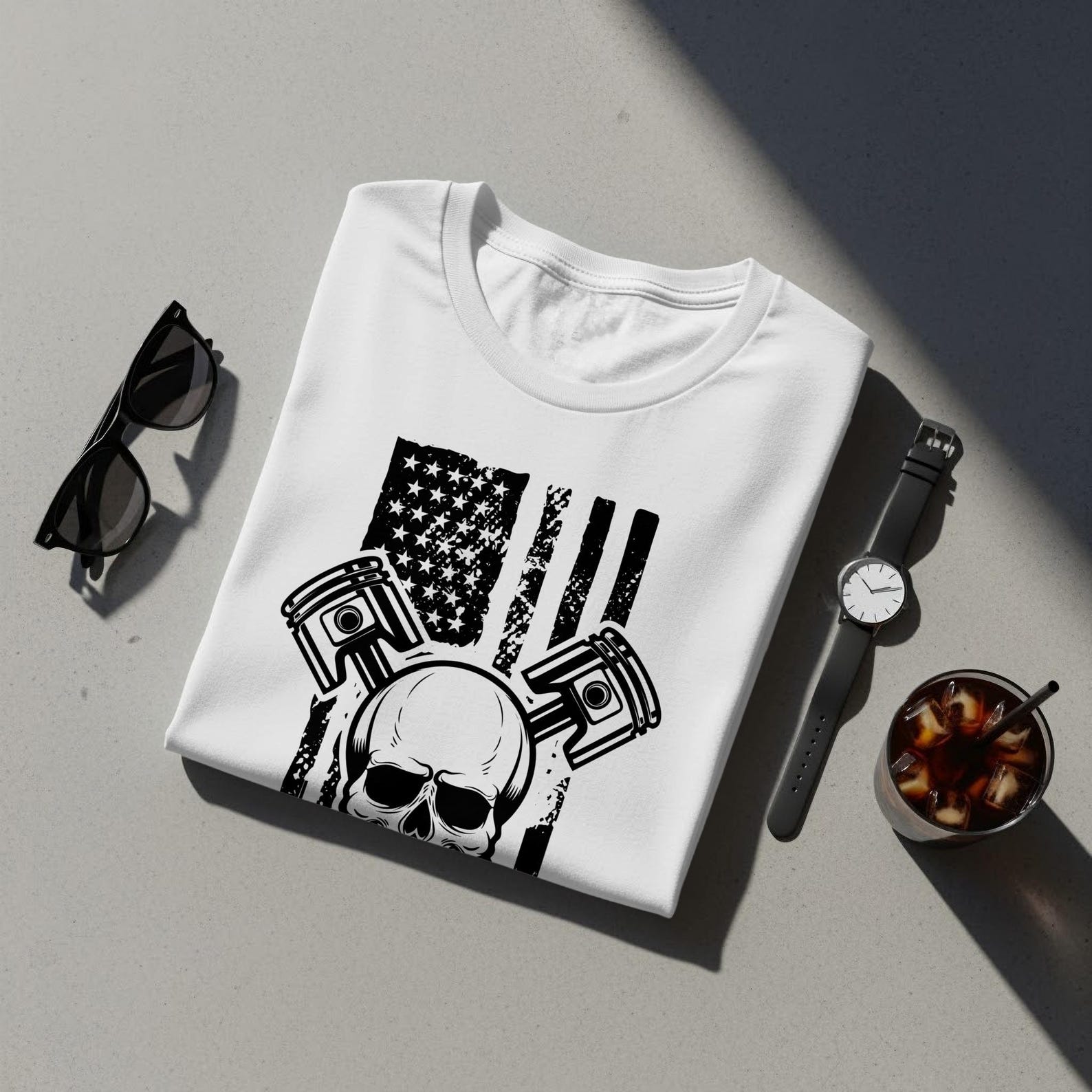 Legends Biker T-Shirt, Patriotic Skull American Flag Graphic Tee 4XL
