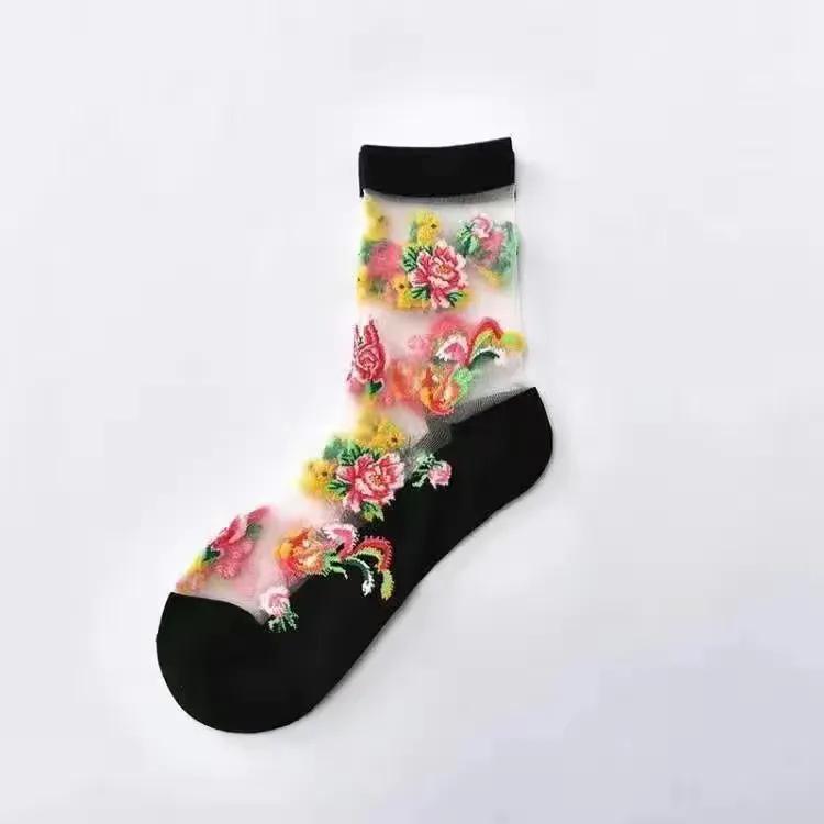 5 Pairs of Women's Summer Thin Style Crystal Silk Socks with Cotton Sole, Anti Slip and Anti Hook Silk