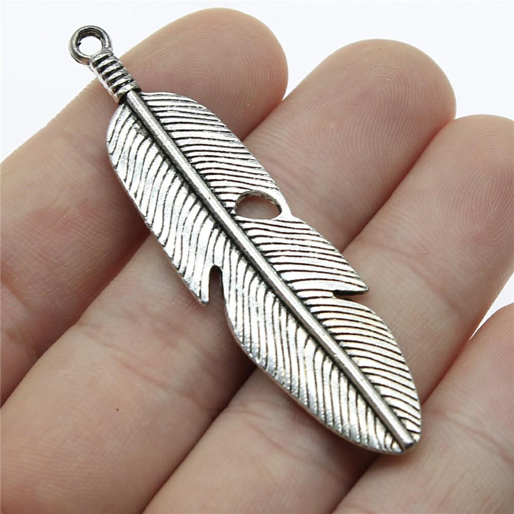 5pcs Charms Feather Antique Silver Color Big Feather Charms For Jewelry Making Charms Feather Jewelry Findings DIY